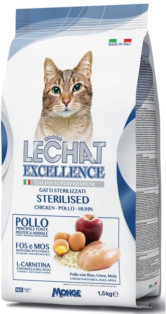 Нrană uscată pentru pisici Monge LECHAT EXCELLENCE STERILIZED CHICKEN 1.5kg