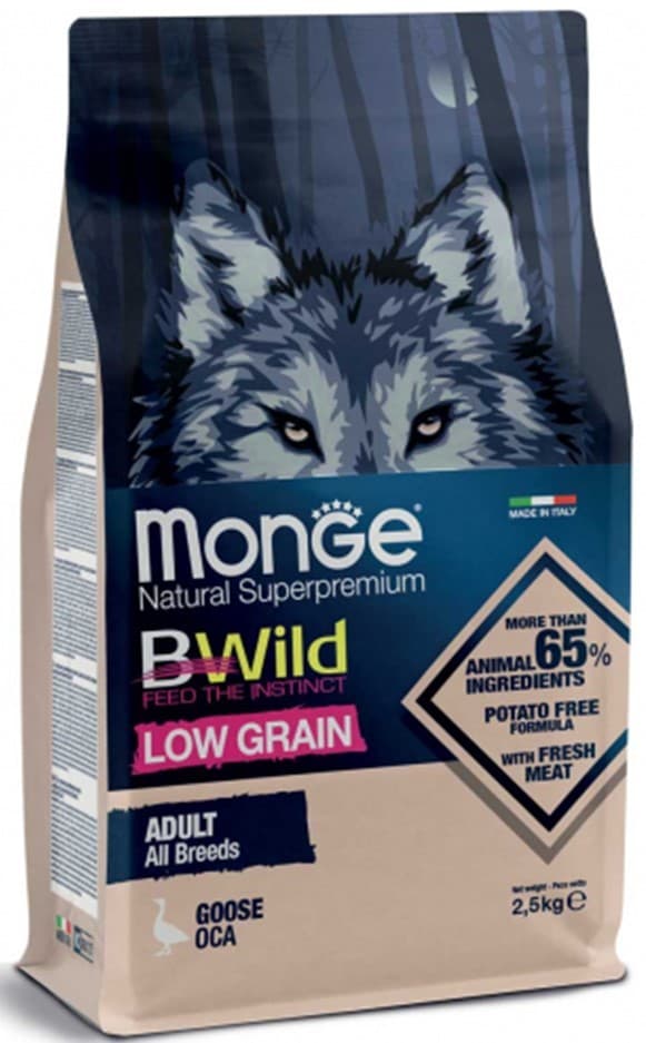 Hrană uscată pentru câini Monge BWILD LOW GRAIN ADULT Goose 2.5kg