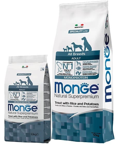 Hrană uscată pentru câini Monge ALL BREED ADULT Trout/Rice/Potatoes 2.5kg