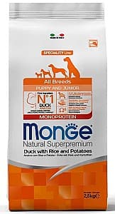 Hrană uscată pentru câini Monge ALL BREED PUPPY Duck/Rice/Potatoes 2.5kg