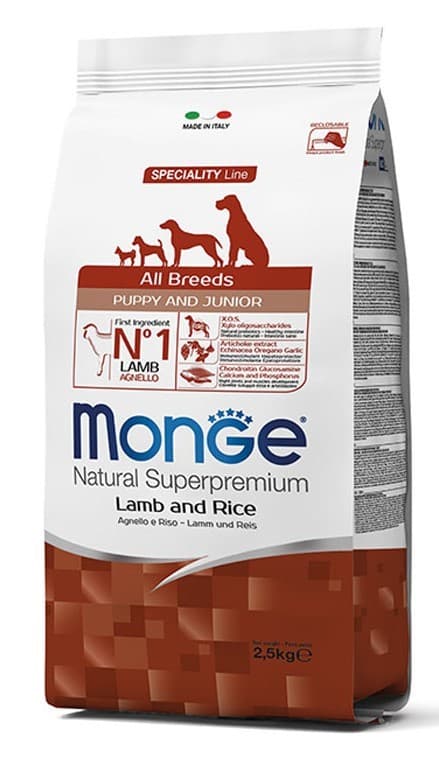 Hrană uscată pentru câini Monge ALL BREED PUPPY Lamb/Rice 2.5kg