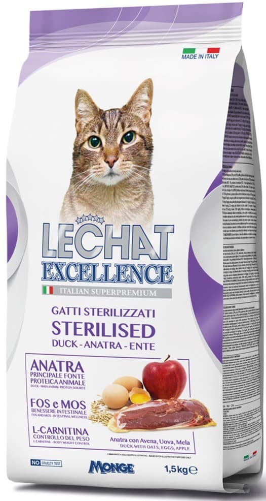 Нrană uscată pentru pisici Monge LECHAT EXCELLENCE STERILIZED DUCK 1.5kg