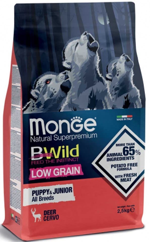 Hrană uscată pentru câini Monge BWILD LOW GRAIN PUPPY Deer 2.5kg