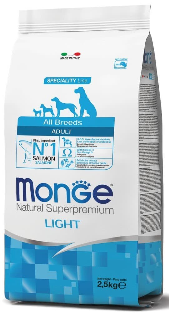 Hrană uscată pentru câini Monge ALL BREED ADULT LIGHT Salmone/Rice 2.5kg