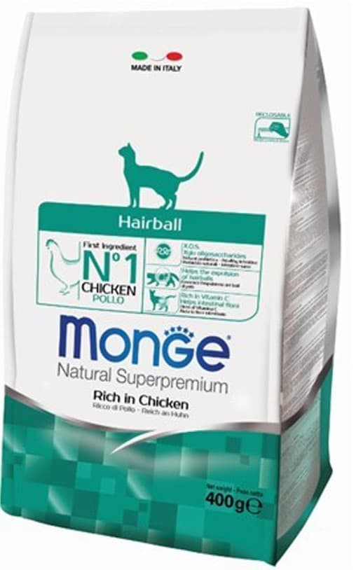 Сухой корм для кошек Monge HAIRBALL Chicken 400gr