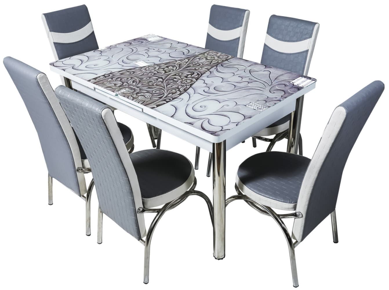 Set de masa cu scaune VLM Kelebek II 0349 (6 scaune Merchan Grey/White)