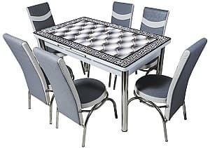 Set de masa cu scaune VLM Kelebek II 0009 (6 scaune Merchan Grey/White )