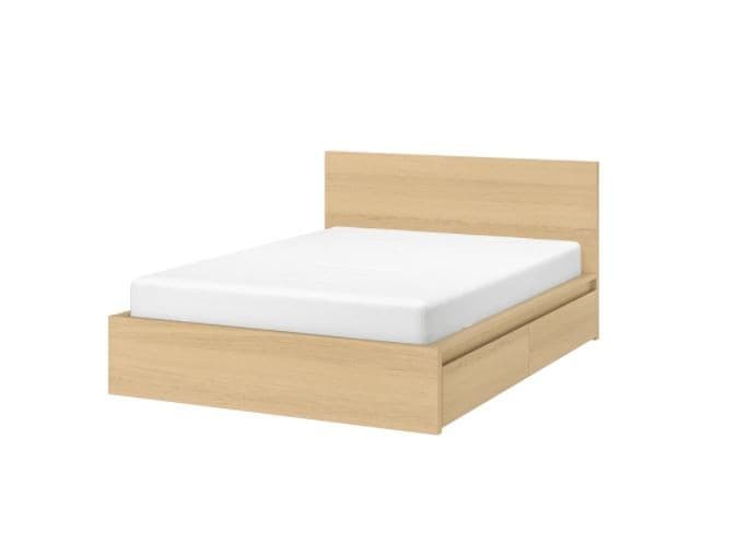 Pat IKEA Malm oak veneer white Lonset 140×200 cm (2 cutii depozitare)