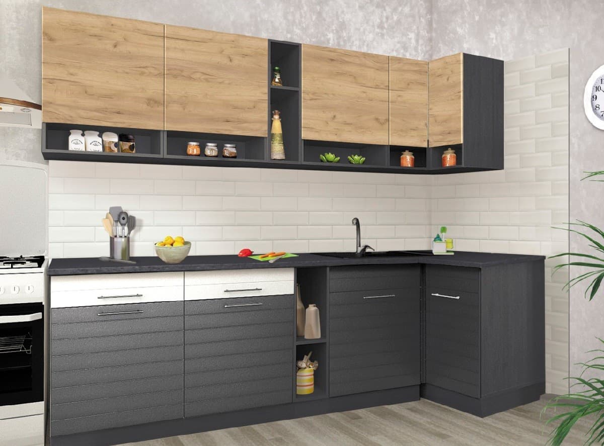 Bucatarie Modern Monro 2.6 Craft Oak Gold/White Gloss/Asphalt