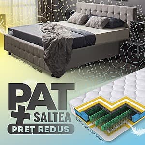 Кровать Ambianta Rio 1.6 м Графит + Матрас Salt Confort Clasic 160x200, мягкая, двуспальная