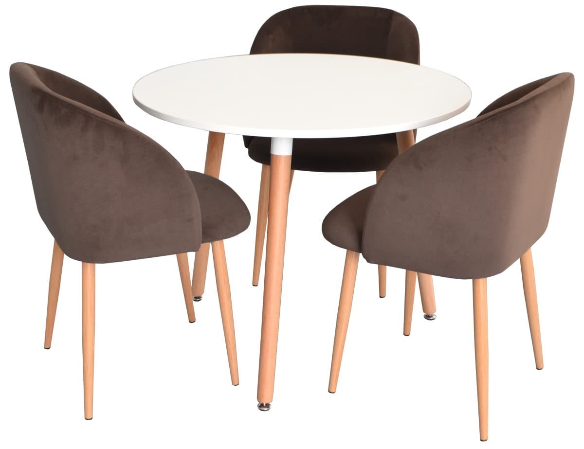 Set de masa cu scaune Evelin DT 404-1 + 3 scaune  LC-618WO/Dark Brown 16 Velur