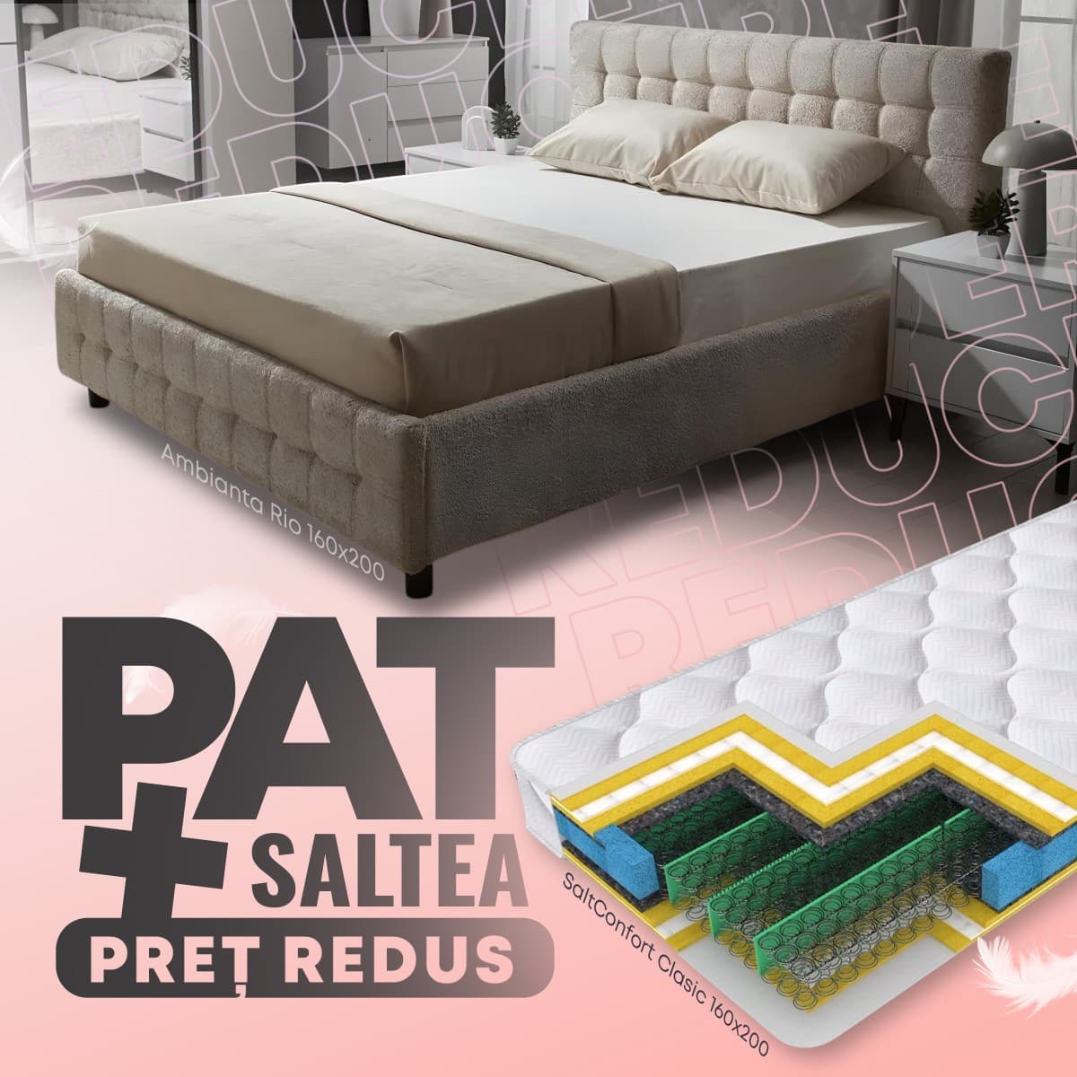 Кровать Ambianta Rio 1.6 м Кремона + Saltea Salt Confort Clasic 160x200, мягкая, двуспальная