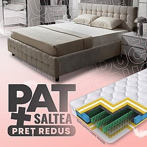 Pat Ambianta Rio 1.6 m Cremona + Saltea Salt Confort Clasic 160x200, tapitat, de 2 persoane