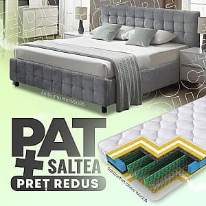 Кровать Ambianta Rio 1.6 Белый + Saltea Salt Confort Clasic 160x200, мягкая, двуспальная