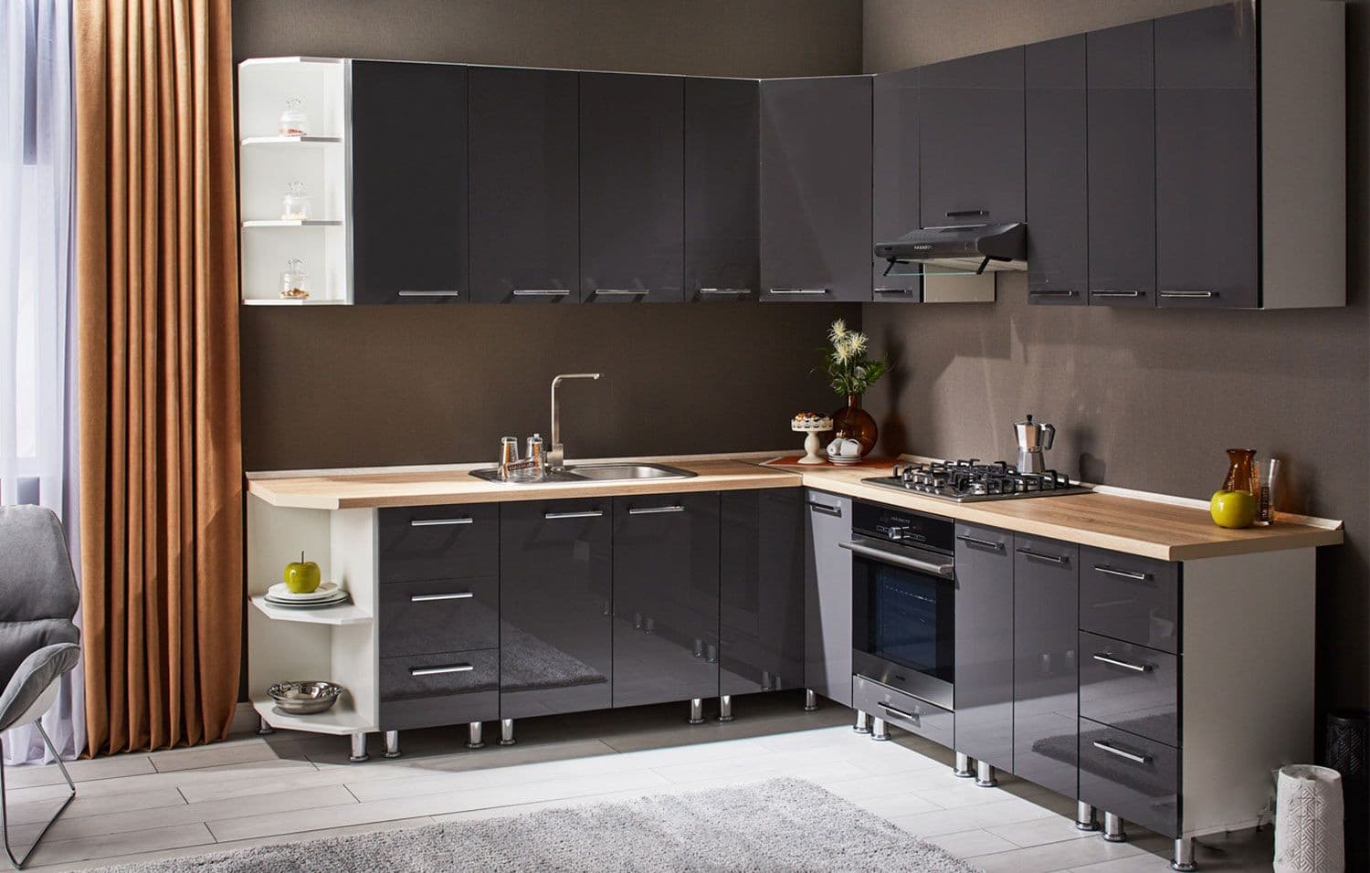 Bucatarie Ambianta Perla 2.4/2.5 m Antracit