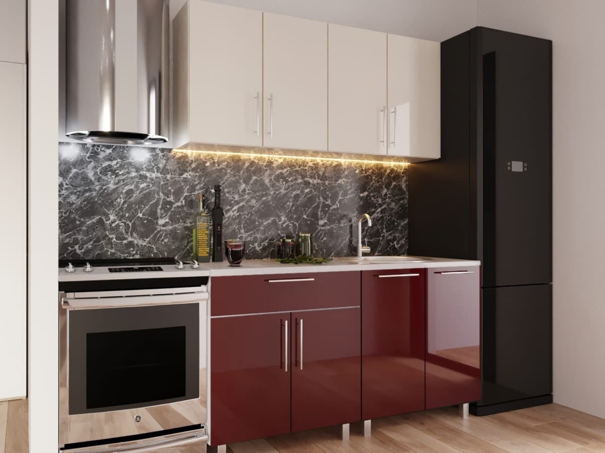 Bucatarie PS Mini (High Gloss) 1.6 m Bianco/Bordo
