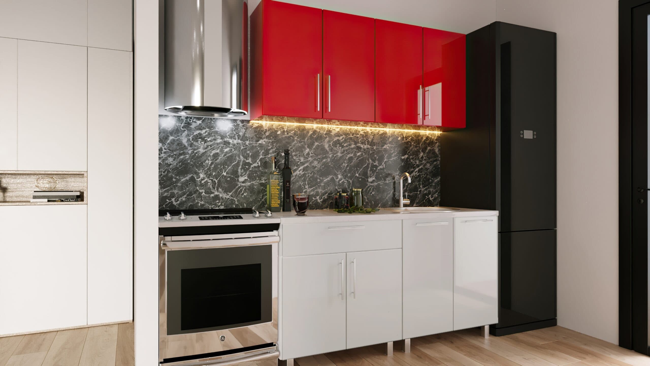 Bucatarie PS Mini (High Gloss) 1.6 m Red/White