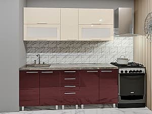 Кухня PS Лена 2м (вверх) High gloss Bordo/Bianco