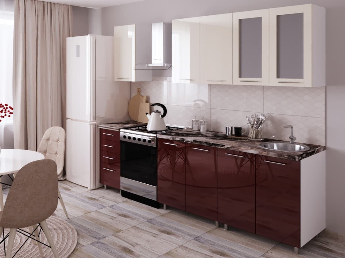 Кухня PS Лена 1.6 м Bordo/Cream