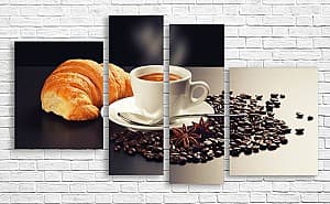 Tablou multicanvas Art.Desig O ceașcă de cafea și un croissant